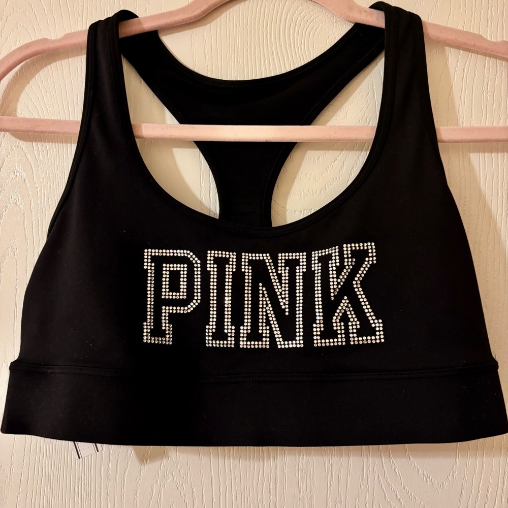 NWT PINK Racerback Sports Bra with Bling Rhinestones Medium
